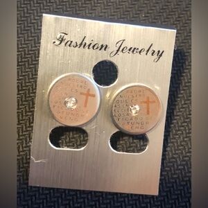 Religious Cross Stud Earrings in silver with Crystal Accent